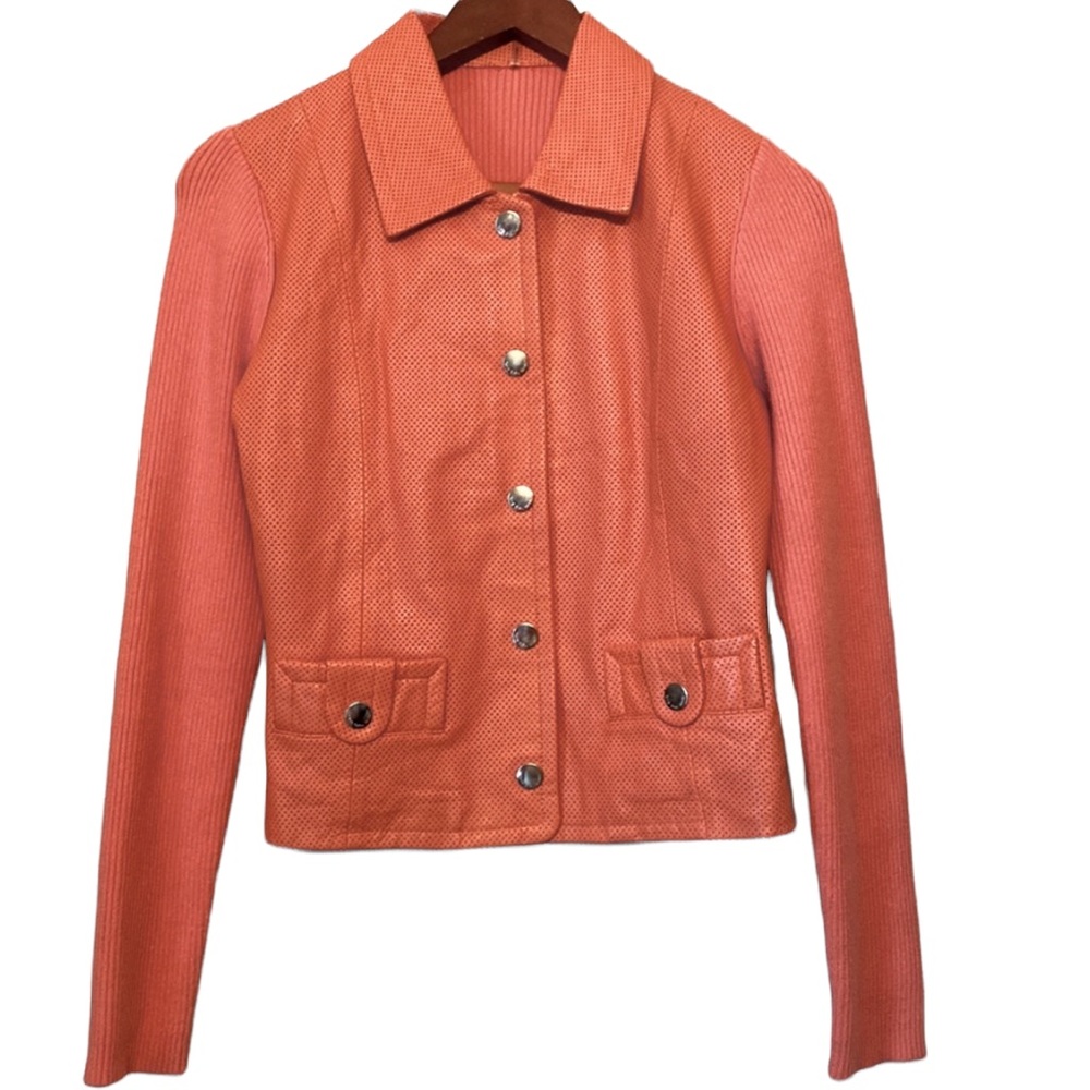 One Girl Who Coral Leather Button-Front Jacket